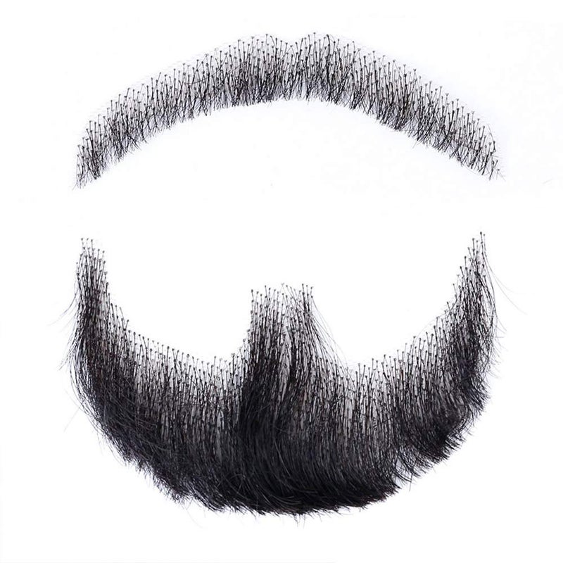 CliCling Human Hair Fake Face Beard and Mustache Black Costume Beard for Adults Men Realistic Makeup Lace Invisible False Beards - Image 1